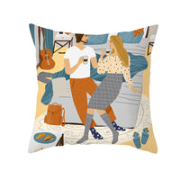 HKM-115603 Valentine's Day Cartoon Peach Skin Printed Cushion Cover for Living Room and Bedroom 45x45cm