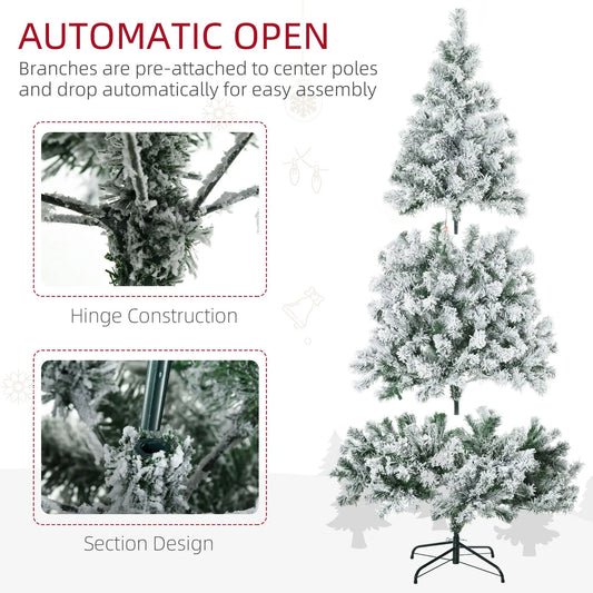 KTX-115667 7.5ft Mini Prelit Snow Flocked Artificial Christmas Tree with 1149 Branches and 550 Warm White Lights