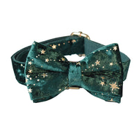 HKM-115731 Green Star Casual Fleece Dog Collar with Bow Tie, Multiple Sizes Available