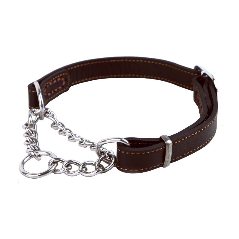 HKM-115923 Cowhide Leather Dog Bandana Collar for Small Dogs and Puppies – 40cm x 1.5cm, Available in Black and Brown