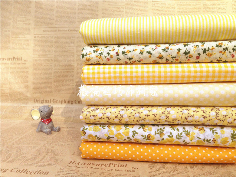 HKM-116051 Floral Cotton Fabric - 152cm Wide Yellow Print for Clothing, Home Décor, and DIY Projects
