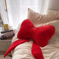 HKM-116179 Red Bow Decorative Pillow with Dark Green Accent - Modern 70x40cm Cushion