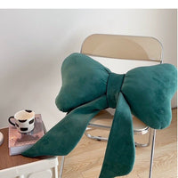 HKM-116179 Red Bow Decorative Pillow with Dark Green Accent - Modern 70x40cm Cushion