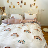 HKM-116371 White Cotton 4-Piece Twill Quilt Cover Set for Summer Bedding