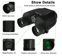 HKM-116947 Compact 10x25 Mini Binoculars - Low Light Night Vision for Outdoor Use