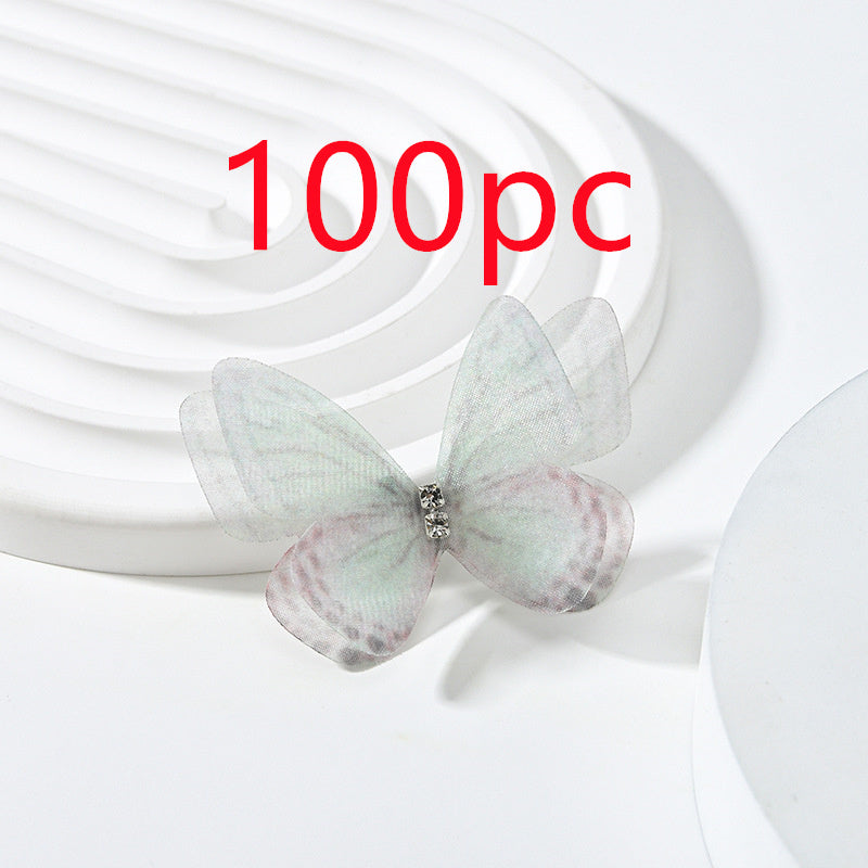 HKM-117139 Double Layer Mesh Laminate Floral Print Double Diamond Butterfly Jewelry Headdress