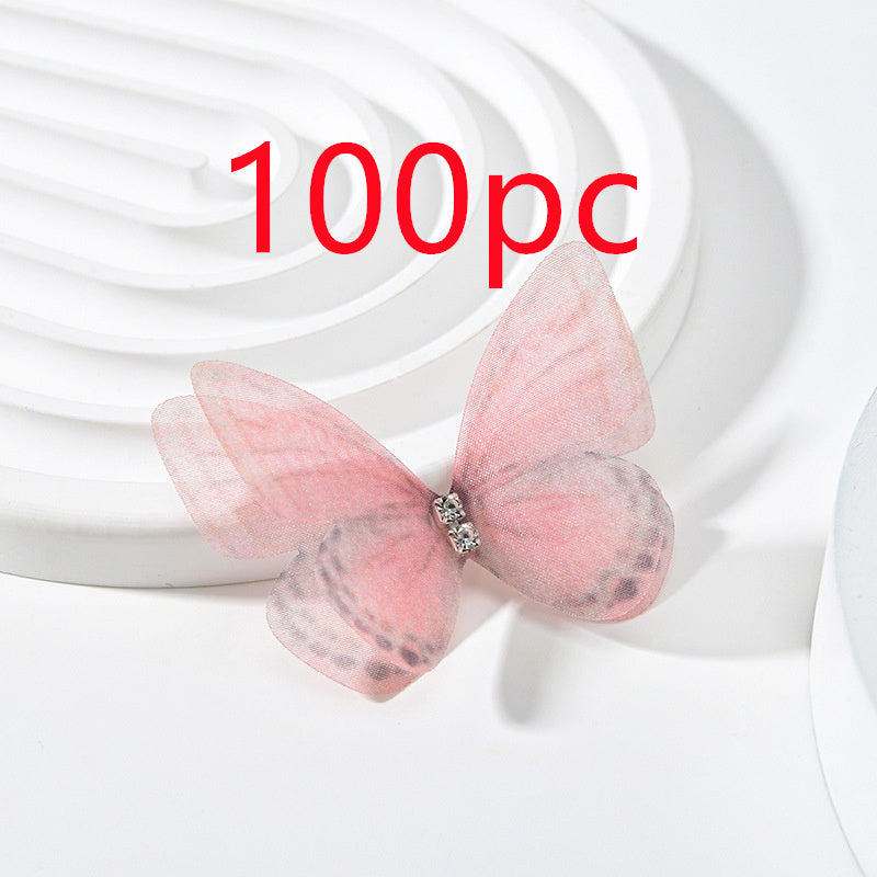HKM-117139 Double Layer Mesh Laminate Floral Print Double Diamond Butterfly Jewelry Headdress