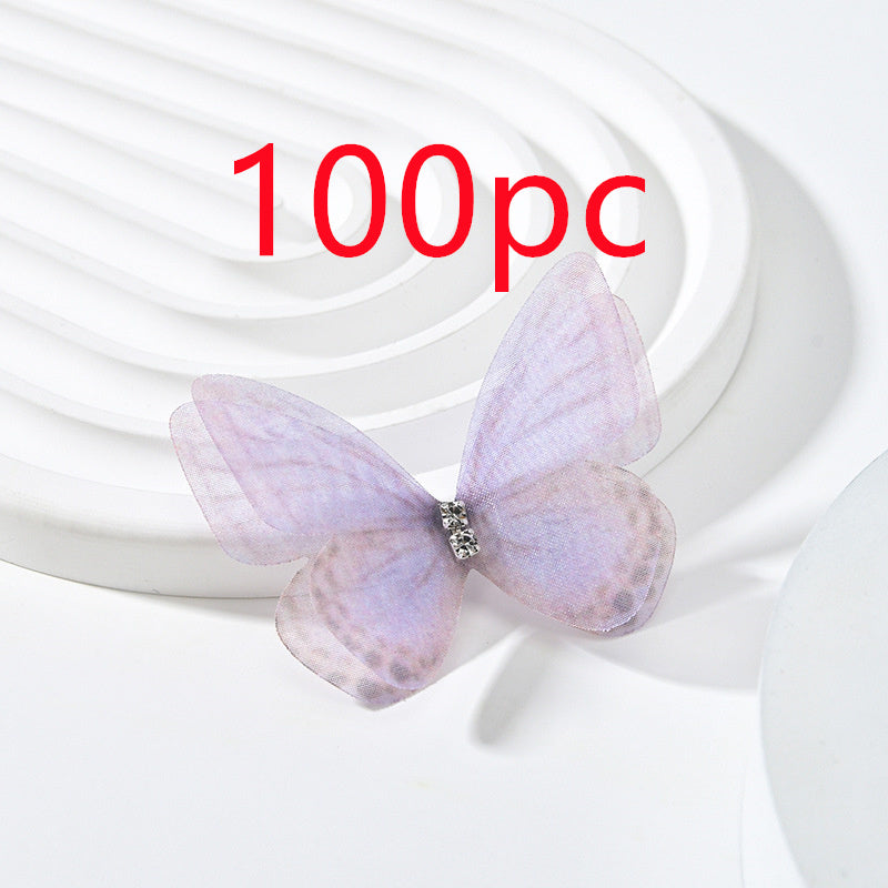 HKM-117139 Double Layer Mesh Laminate Floral Print Double Diamond Butterfly Jewelry Headdress