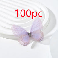 HKM-117139 Double Layer Mesh Laminate Floral Print Double Diamond Butterfly Jewelry Headdress