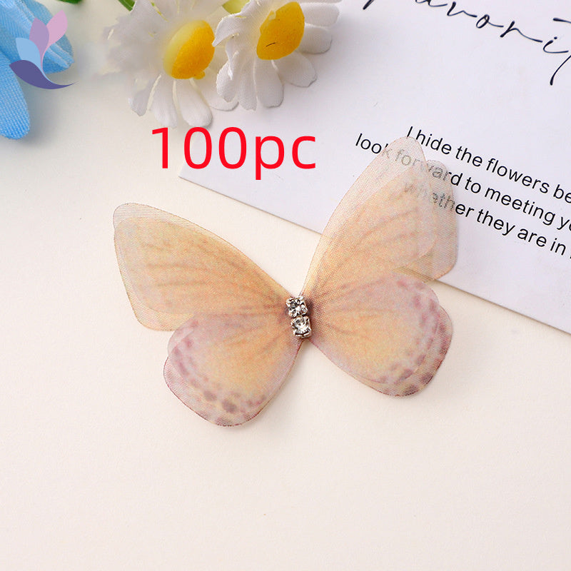 HKM-117139 Double Layer Mesh Laminate Floral Print Double Diamond Butterfly Jewelry Headdress