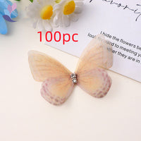 HKM-117139 Double Layer Mesh Laminate Floral Print Double Diamond Butterfly Jewelry Headdress