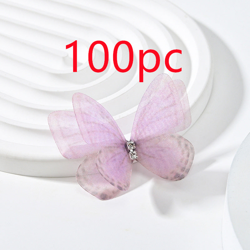 HKM-117139 Double Layer Mesh Laminate Floral Print Double Diamond Butterfly Jewelry Headdress