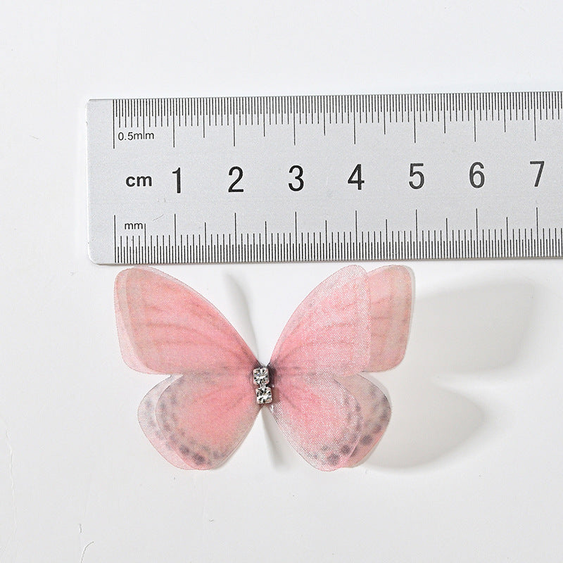 HKM-117139 Double Layer Mesh Laminate Floral Print Double Diamond Butterfly Jewelry Headdress