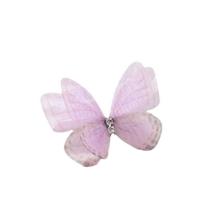 HKM-117139 Double Layer Mesh Laminate Floral Print Double Diamond Butterfly Jewelry Headdress