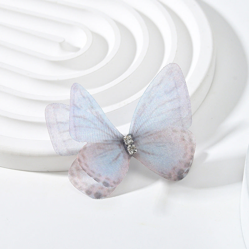 HKM-117139 Double Layer Mesh Laminate Floral Print Double Diamond Butterfly Jewelry Headdress