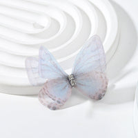 HKM-117139 Double Layer Mesh Laminate Floral Print Double Diamond Butterfly Jewelry Headdress
