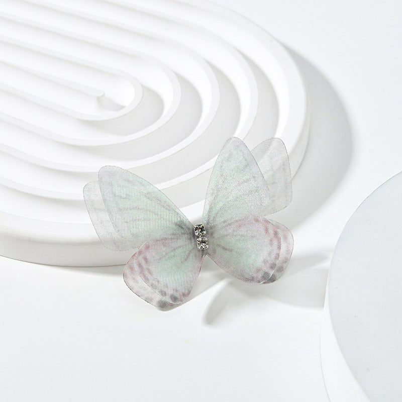 HKM-117139 Double Layer Mesh Laminate Floral Print Double Diamond Butterfly Jewelry Headdress