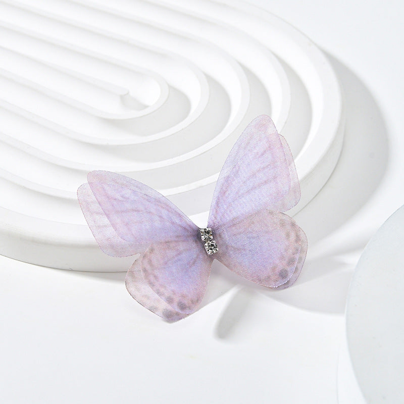 HKM-117139 Double Layer Mesh Laminate Floral Print Double Diamond Butterfly Jewelry Headdress