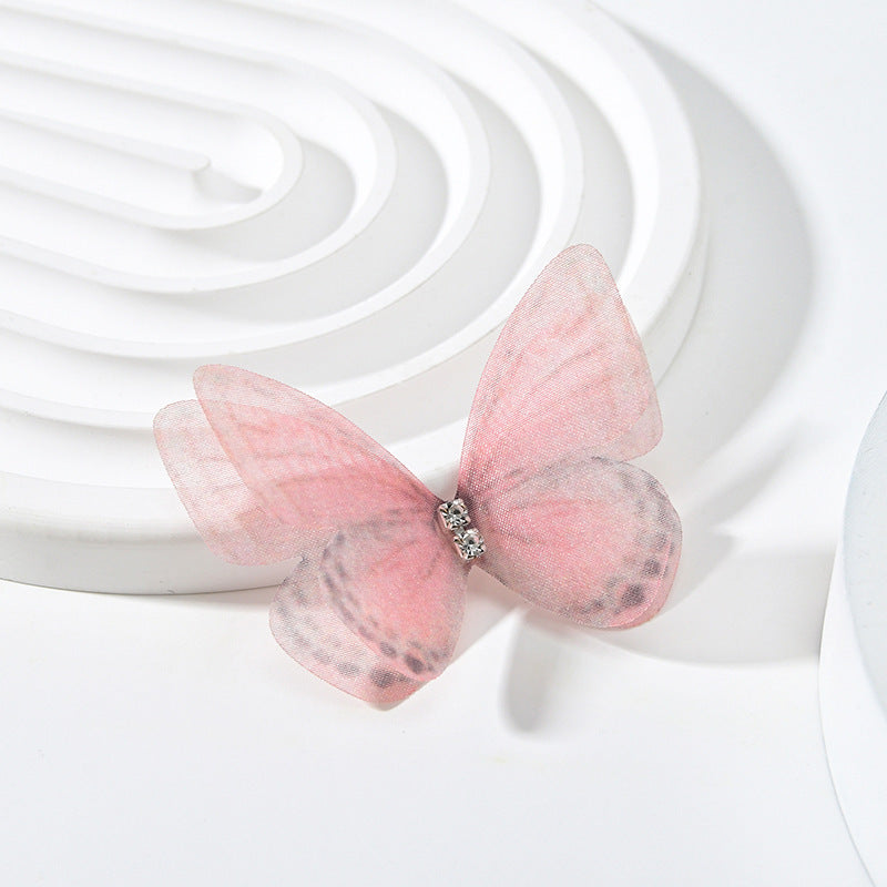 HKM-117139 Double Layer Mesh Laminate Floral Print Double Diamond Butterfly Jewelry Headdress