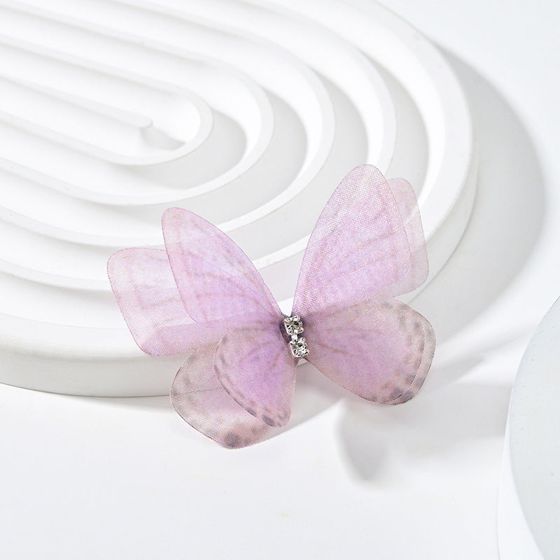 HKM-117139 Double Layer Mesh Laminate Floral Print Double Diamond Butterfly Jewelry Headdress