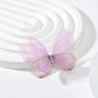HKM-117139 Double Layer Mesh Laminate Floral Print Double Diamond Butterfly Jewelry Headdress