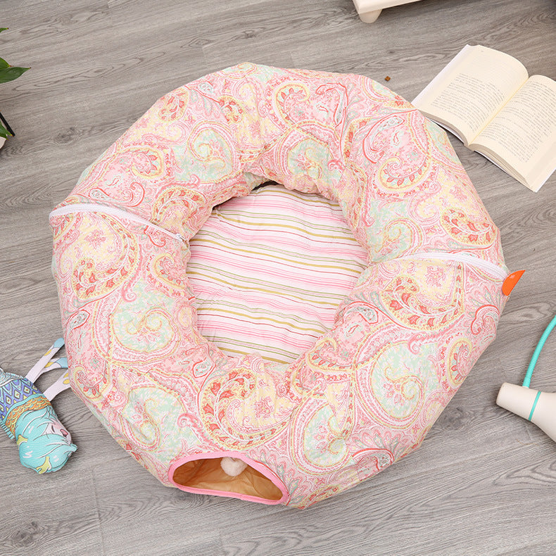 HKM-117203 Cat Tunnel Nest for Cozy Sleeping and Playtime - Foldable Cloth Design