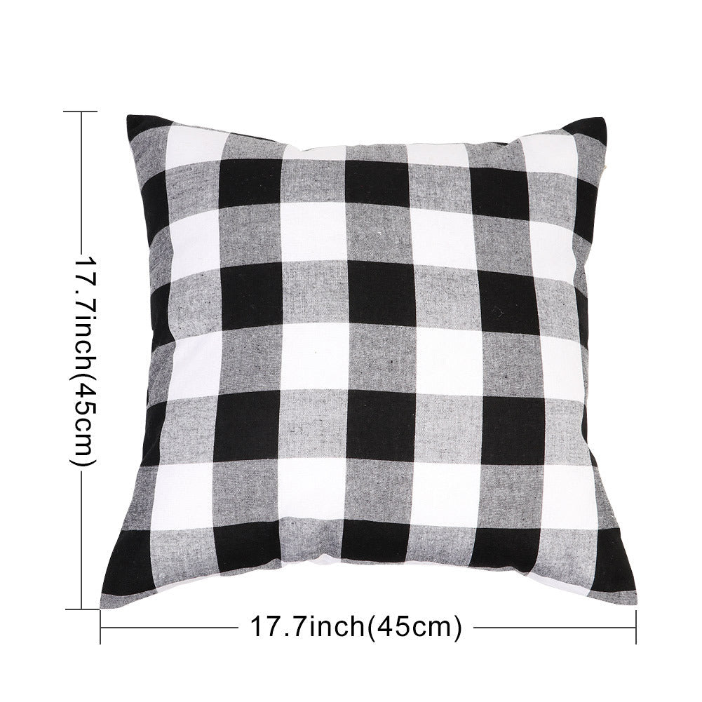HKM-117587 Plaid Christmas Decorative Pillowcase - Red/Black or White/Black, Soft Cotton Blend, 18x18 Inch