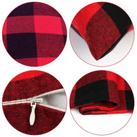 HKM-117587 Plaid Christmas Decorative Pillowcase - Red/Black or White/Black, Soft Cotton Blend, 18x18 Inch