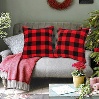 HKM-117587 Plaid Christmas Decorative Pillowcase - Red/Black or White/Black, Soft Cotton Blend, 18x18 Inch