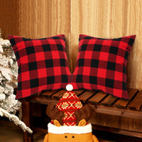 HKM-117587 Plaid Christmas Decorative Pillowcase - Red/Black or White/Black, Soft Cotton Blend, 18x18 Inch