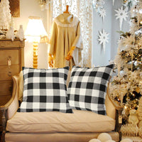 HKM-117587 Plaid Christmas Decorative Pillowcase - Red/Black or White/Black, Soft Cotton Blend, 18x18 Inch