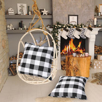 HKM-117587 Plaid Christmas Decorative Pillowcase - Red/Black or White/Black, Soft Cotton Blend, 18x18 Inch