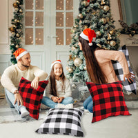 HKM-117587 Plaid Christmas Decorative Pillowcase - Red/Black or White/Black, Soft Cotton Blend, 18x18 Inch