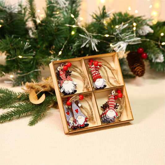 HKM-117651 Colorful Wooden Christmas Tree Ornaments - 12 Decorative Pendants for Holiday Cheer