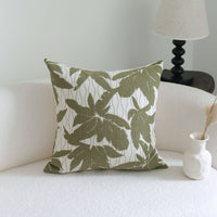 HKM-117651 Green Cotton and Linen Tassel Pillow with Stripes and Floral Pattern, Various Sizes Available