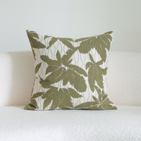 HKM-117651 Green Cotton and Linen Tassel Pillow with Stripes and Floral Pattern, Various Sizes Available
