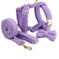 HKM-117715 Purple 4-Piece Dog Outfit Set with Collar, Leash, Bow, and Vest