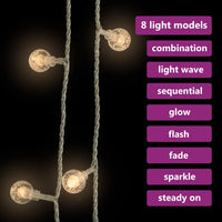 HKM-118163 Warm White String Lights with 200 LEDs, 20m Length, 8 Lighting Effects