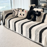 HKM-118419 Durable Non-Slip Chenille Sofa Slipcover in Striped Design, Multiple Sizes Available
