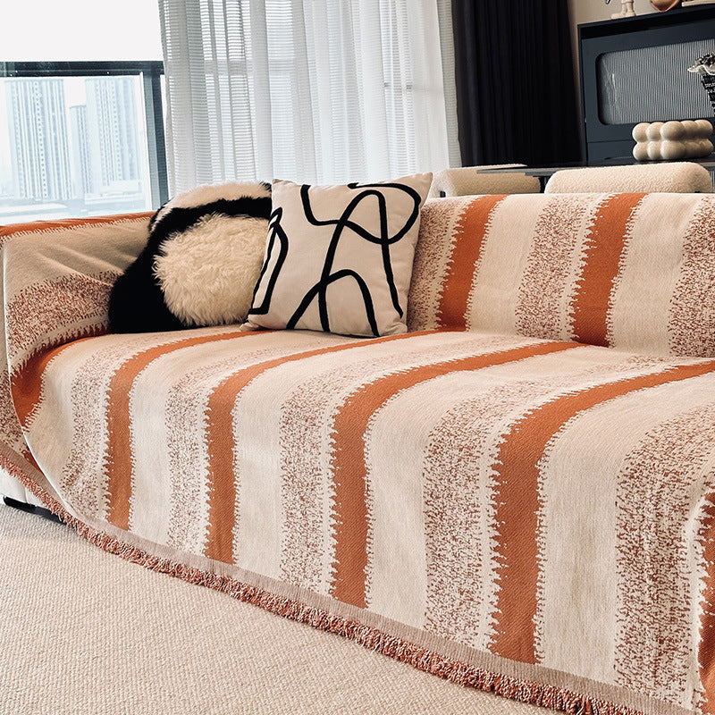 HKM-118419 Durable Non-Slip Chenille Sofa Slipcover in Striped Design, Multiple Sizes Available