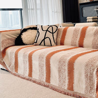 HKM-118419 Durable Non-Slip Chenille Sofa Slipcover in Striped Design, Multiple Sizes Available
