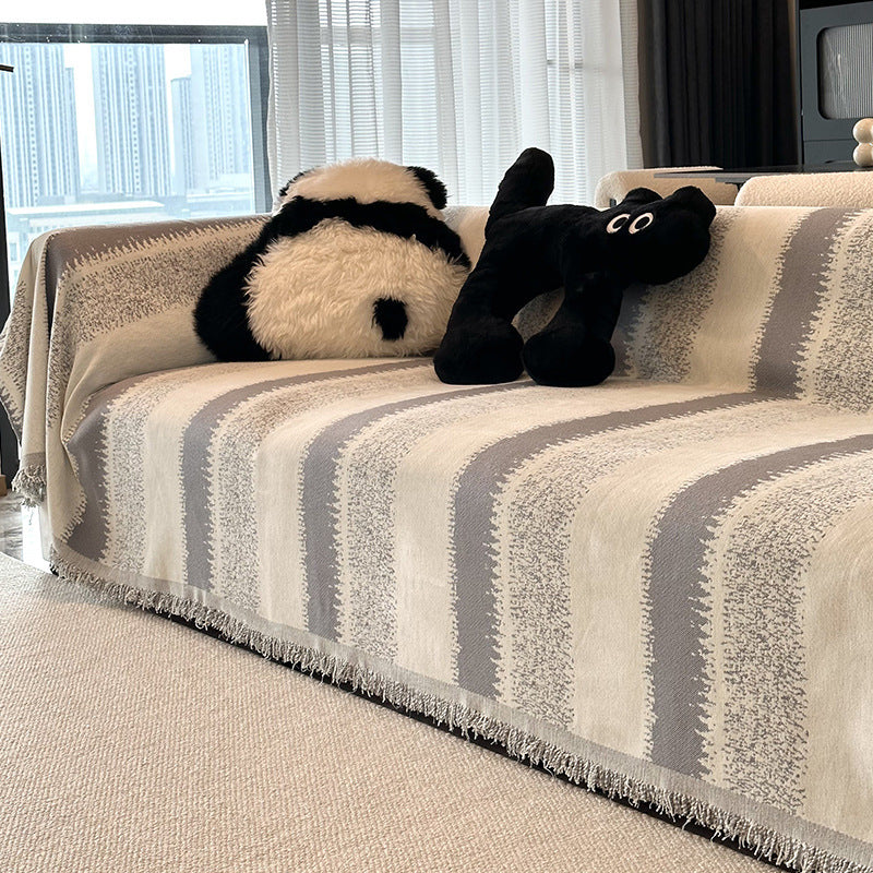 HKM-118419 Durable Non-Slip Chenille Sofa Slipcover in Striped Design, Multiple Sizes Available