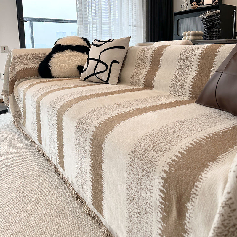 HKM-118419 Durable Non-Slip Chenille Sofa Slipcover in Striped Design, Multiple Sizes Available