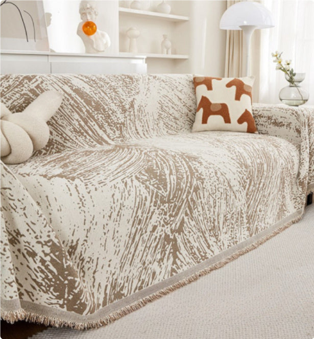 HKM-118419 Durable Non-Slip Chenille Sofa Slipcover in Striped Design, Multiple Sizes Available