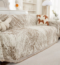 HKM-118419 Durable Non-Slip Chenille Sofa Slipcover in Striped Design, Multiple Sizes Available