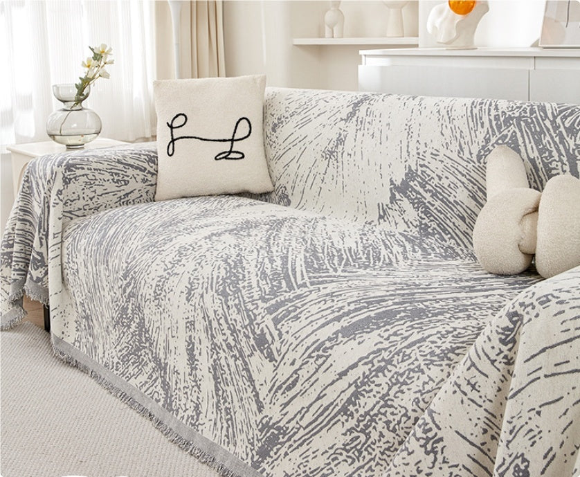 HKM-118419 Durable Non-Slip Chenille Sofa Slipcover in Striped Design, Multiple Sizes Available