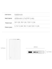 HKM-118547 Portable 10000mAh Power Bank with Two-Way Fast Charging - Compatible with Xiaomi, Huawei, and More