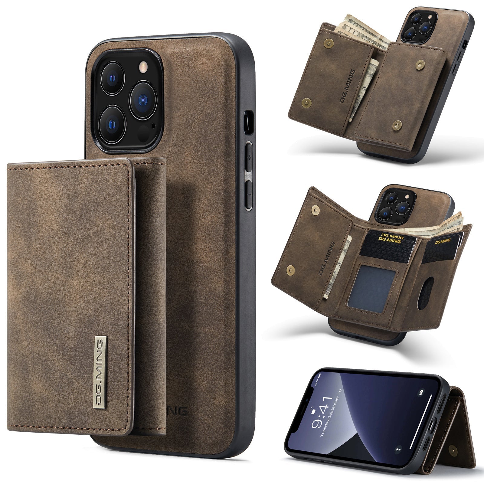 HKM-118611 2-in-1 Magnetic Phone Case and Wallet for iPhone Models - PU Leather, Multiple Color Options