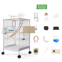 HKM-118611 Large Metal Bird Cage with Feeder, Grass Nest & Breeding Box, 45.6x45.6x86 cm, Black or White