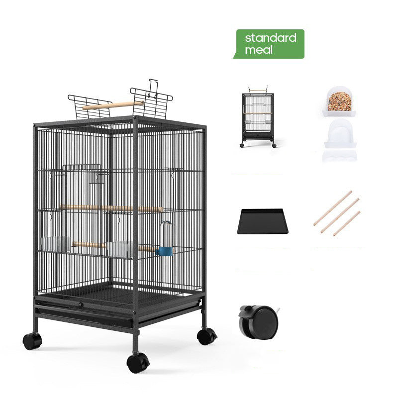 HKM-118611 Large Metal Bird Cage with Feeder, Grass Nest & Breeding Box, 45.6x45.6x86 cm, Black or White
